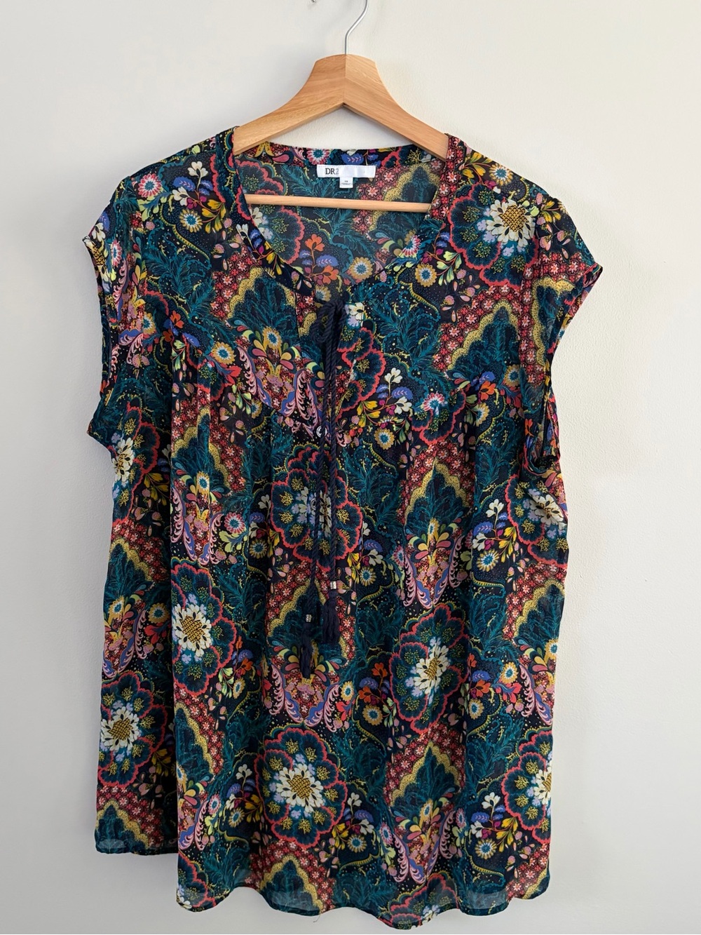 Floral Paisley Short Sleeve Blouse in Teal Multi